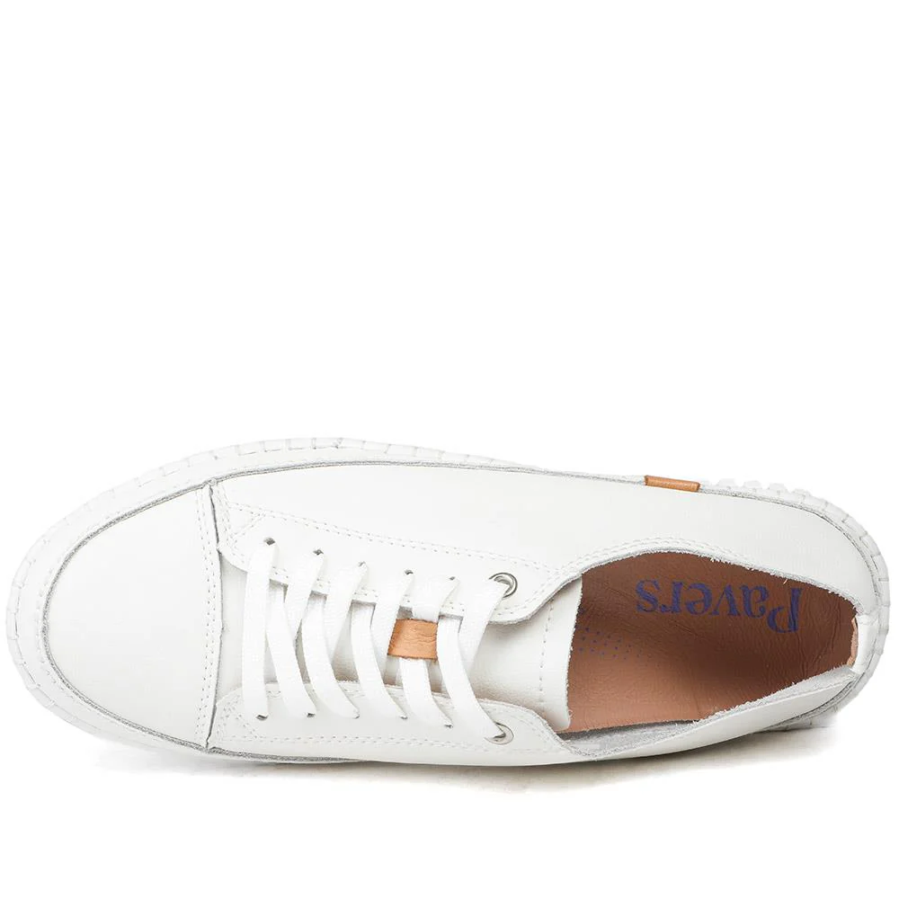Leather Flexible Lightweight Lace Up Trainers - BRK43031 / 328 944 - White - Image 5