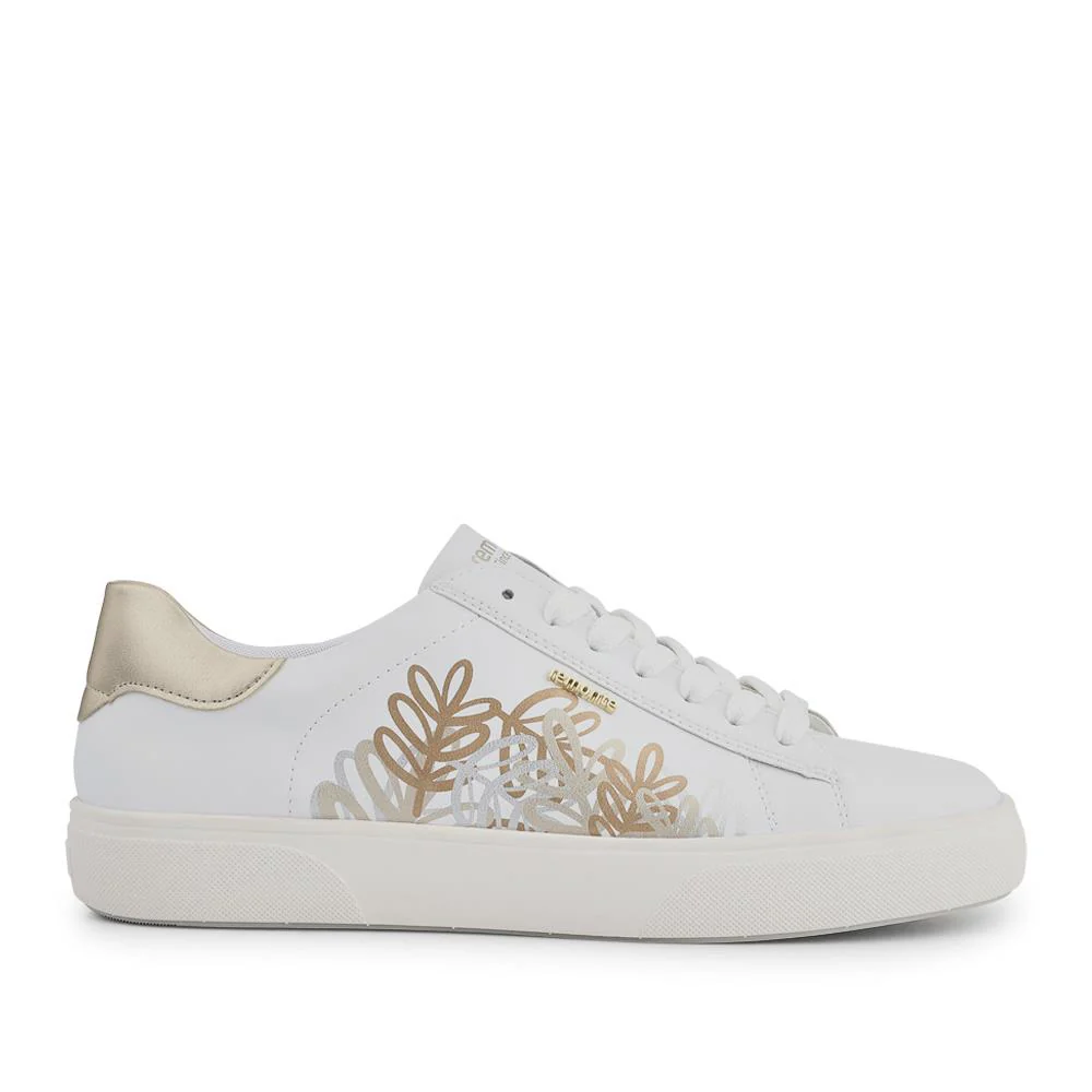 Leather Floral Patterned Trainers - DRS41504 / 326 858 - White Metallic - Image 2