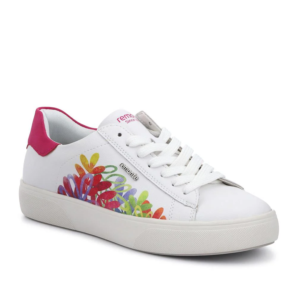 Leather Floral Patterned Trainers - DRS41504 / 326 858 - White Multi