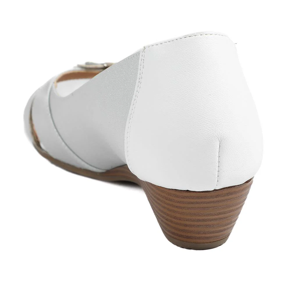 Flower Detail Peep Toe Wedge Pumps - WLIG43000 / 328 886 - Silver - Image 4