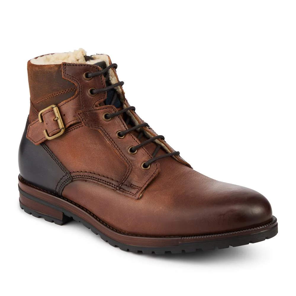 Leather Fur Lined Boots With Buckle Detail - ITAR42007 / 328 365 - BROWN-NAVY