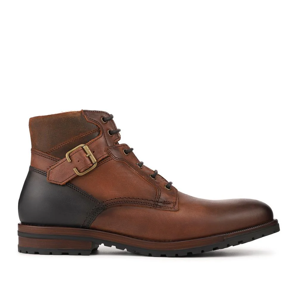 Leather Fur Lined Boots With Buckle Detail - ITAR42007 / 328 365 - BROWN-NAVY - Image 2
