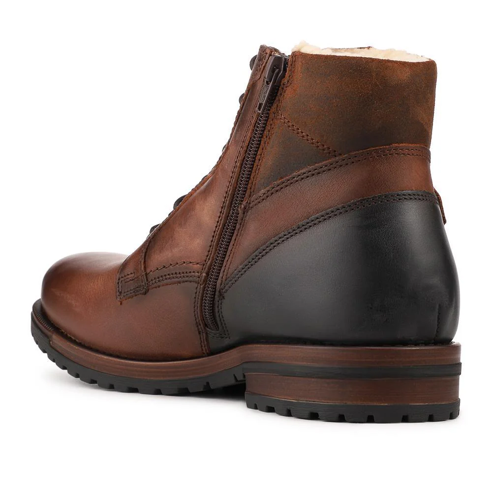 Leather Fur Lined Boots With Buckle Detail - ITAR42007 / 328 365 - BROWN-NAVY - Image 3