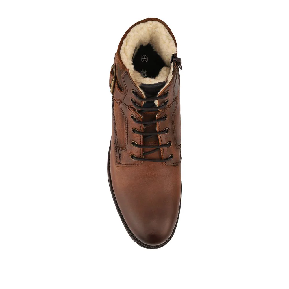Leather Fur Lined Boots With Buckle Detail - ITAR42007 / 328 365 - BROWN-NAVY - Image 4