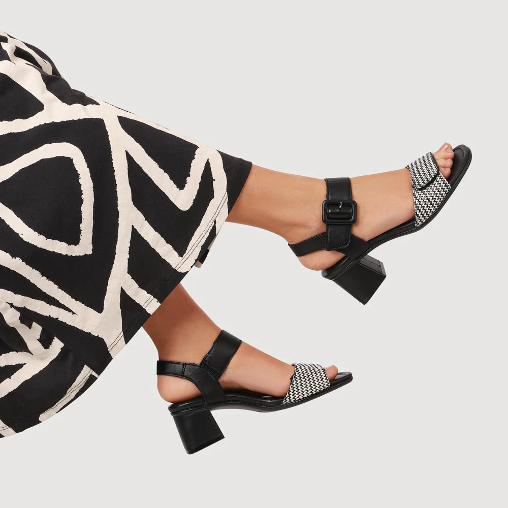Leather Heeled Sandals - DRS39510 / 325 410 - Black Multi - Image 5