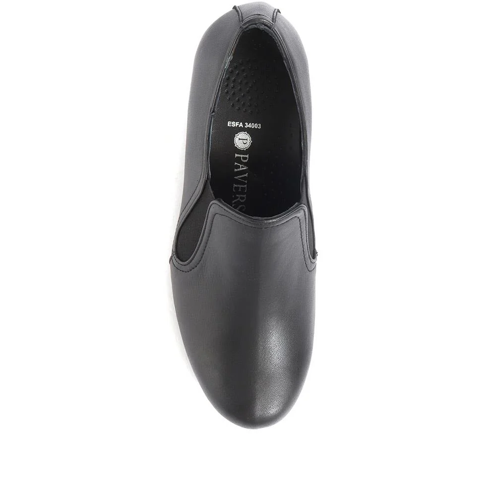 Smart Block Heel Leather Slip On Shoes - ESFA34003 / 320 440 - Black - Image 4