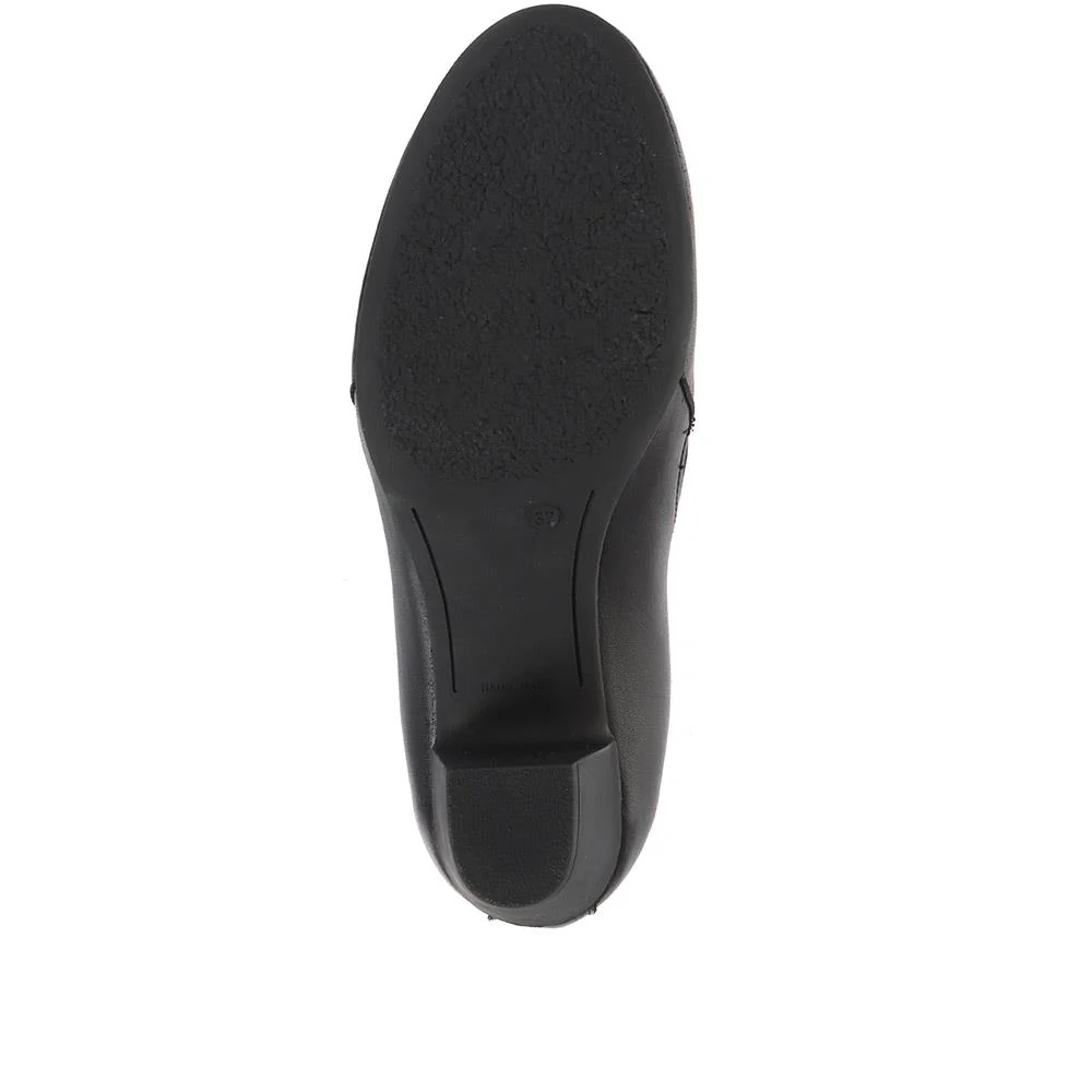 Smart Block Heel Leather Slip On Shoes - ESFA34003 / 320 440 - Black - Image 5