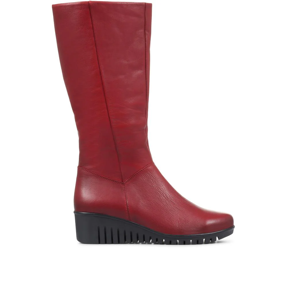 Leather Knee-High Boots - ESFA32003 / 319 585 - Burgundy - Image 2
