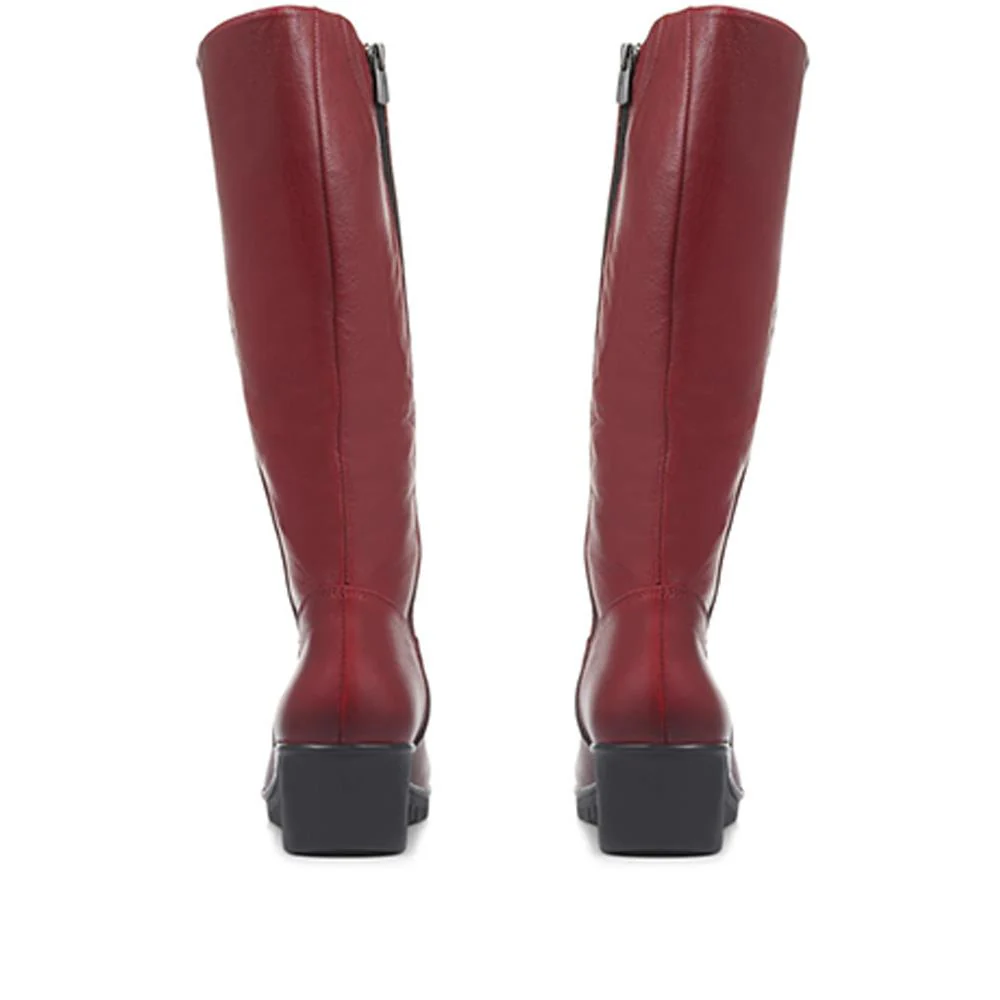 Leather Knee-High Boots - ESFA32003 / 319 585 - Burgundy - Image 3