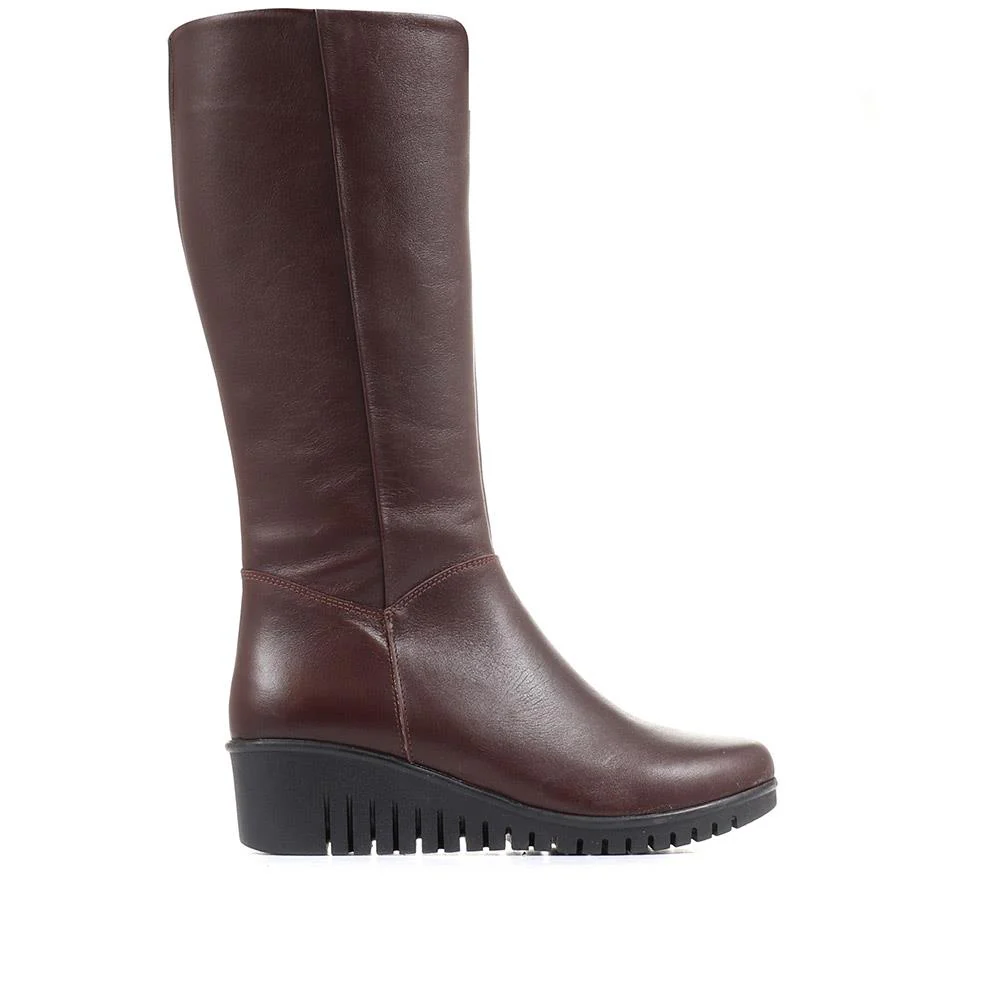 Leather Knee-High Boots - ESFA32003 / 319 585 - Dark Brown - Image 2