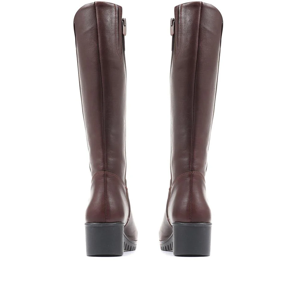 Leather Knee-High Boots - ESFA32003 / 319 585 - Dark Brown - Image 3