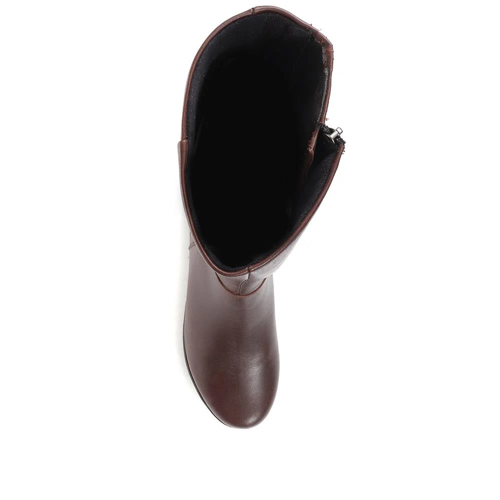 Leather Knee-High Boots - ESFA32003 / 319 585 - Dark Brown - Image 4
