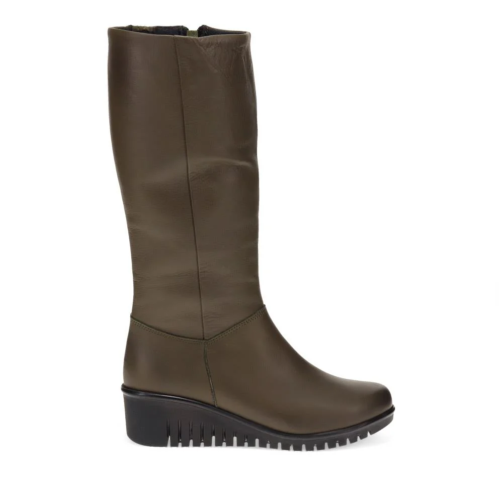 Leather Knee-High Boots - ESFA32003 / 319 585 - Khaki - Image 2