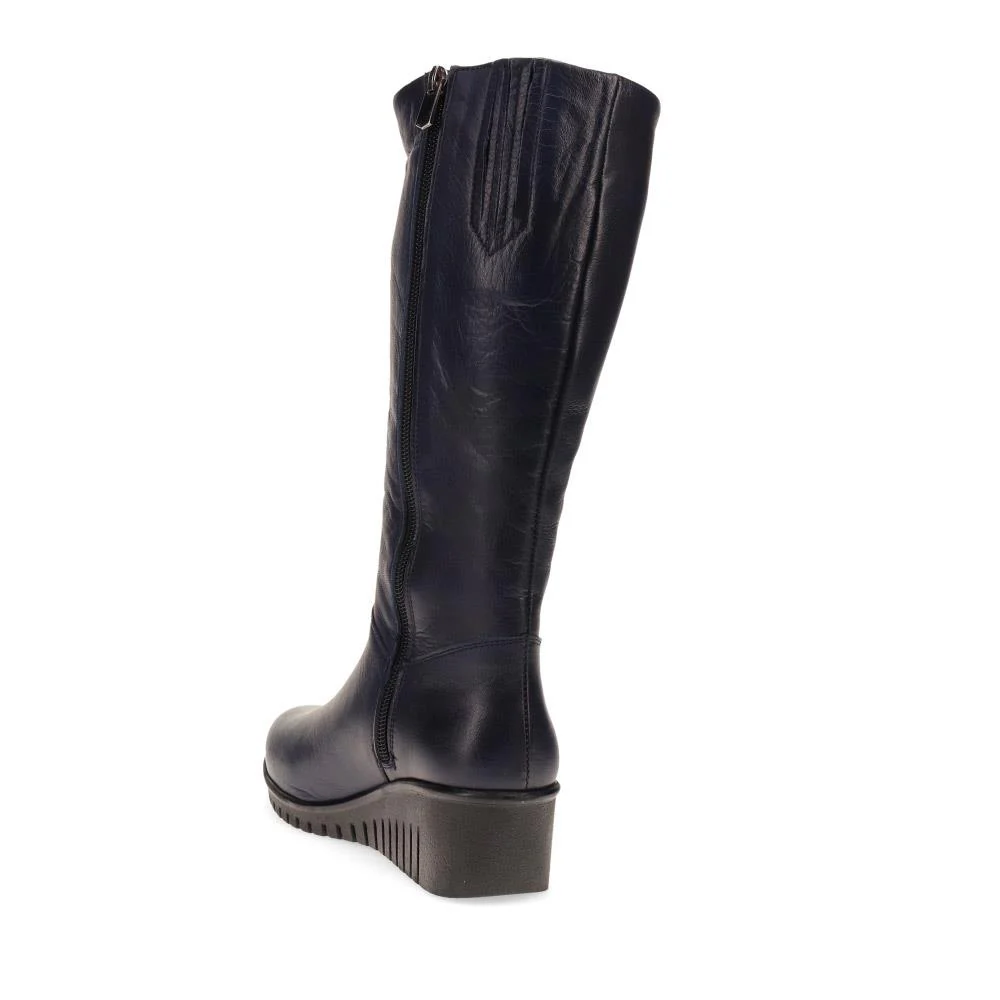 Leather Knee-High Boots - ESFA32003 / 319 585 - Navy - Image 3