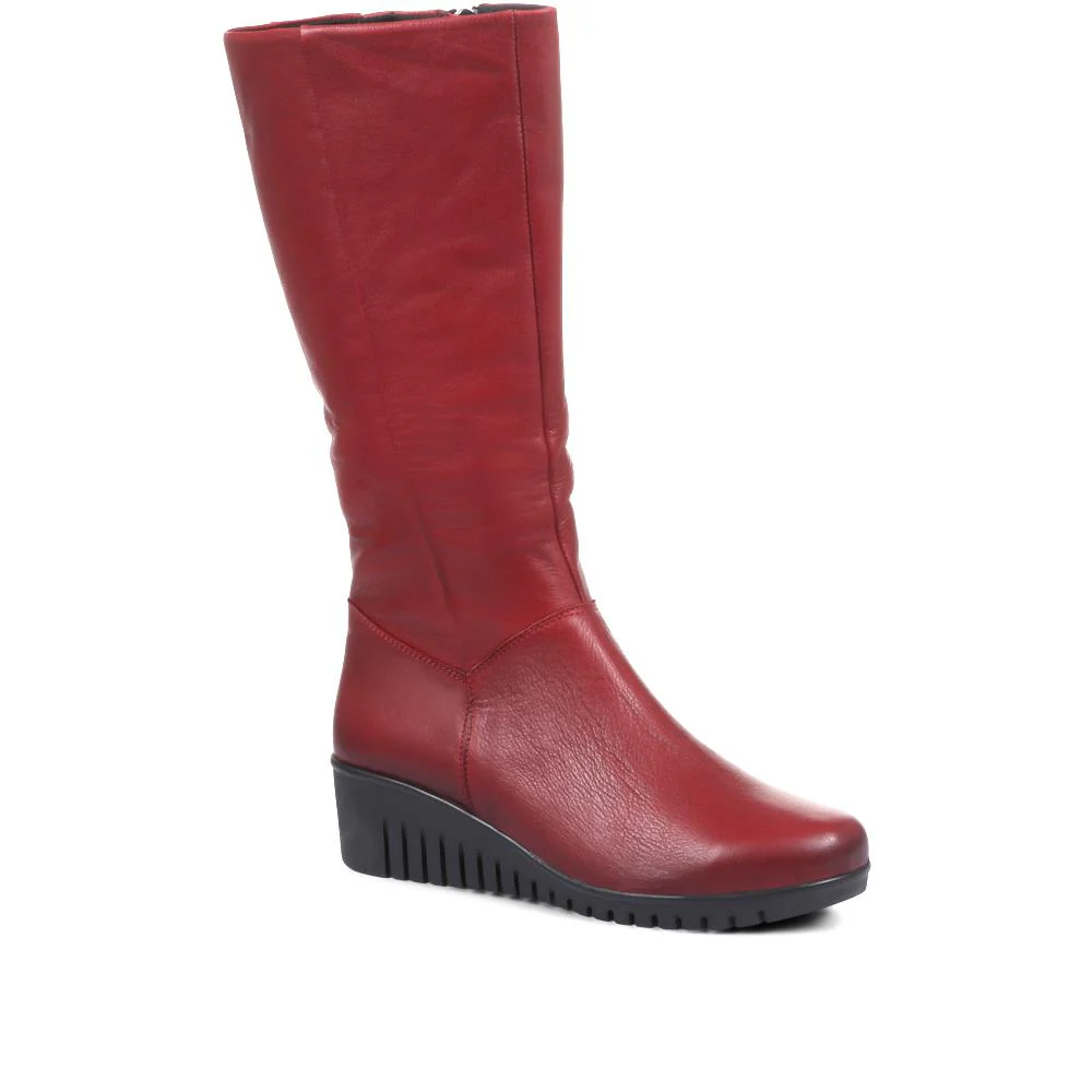 Leather Knee-High Boots - ESFA32003 / 319 585 - Burgundy