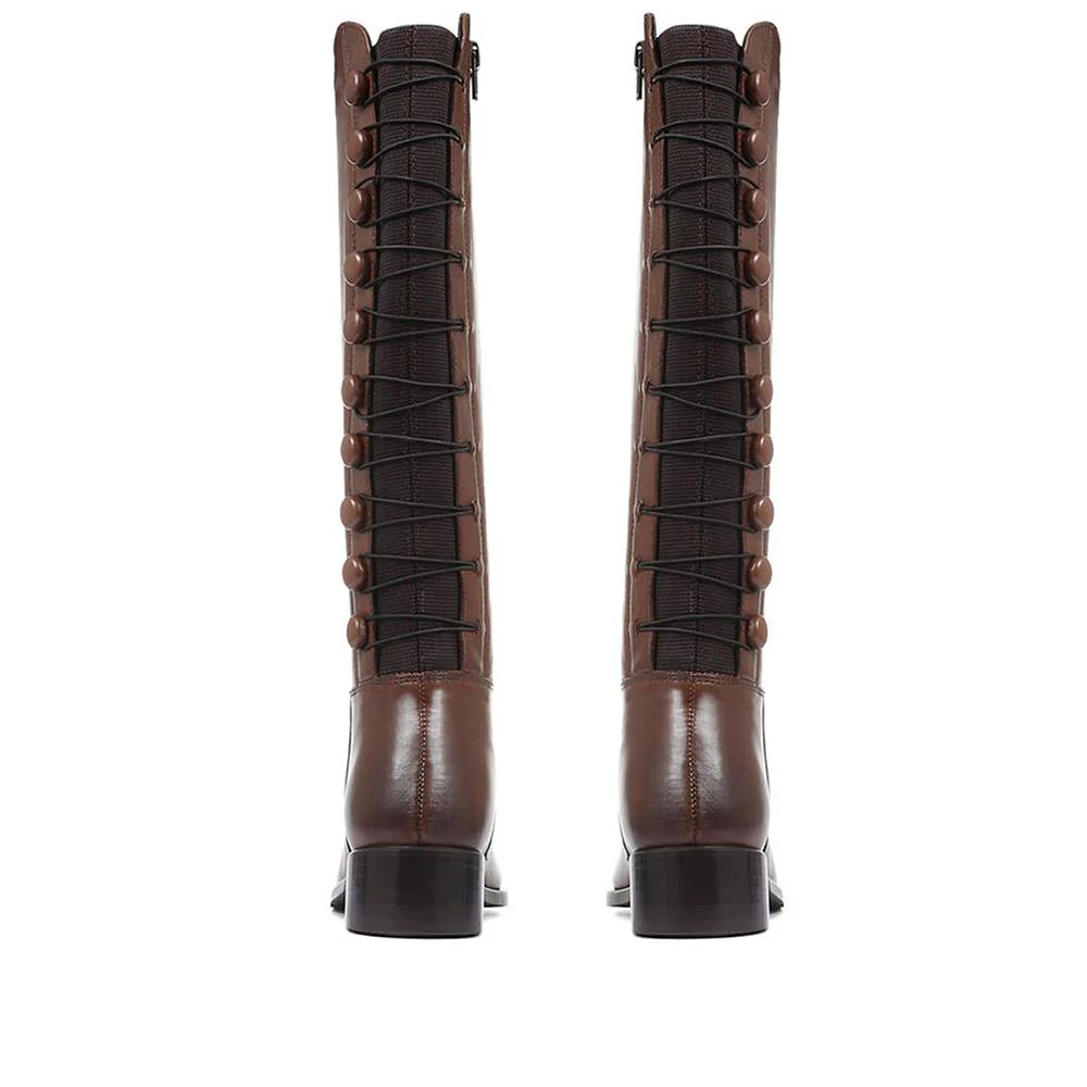 Leather Knee High Boots - SAK32003 / 319 237 - Cognac - Image 3