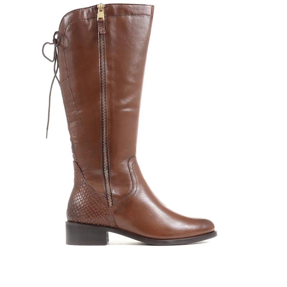 Leather Knee High Boots - SAK36003 / 323 114 - Cognac - Image 2