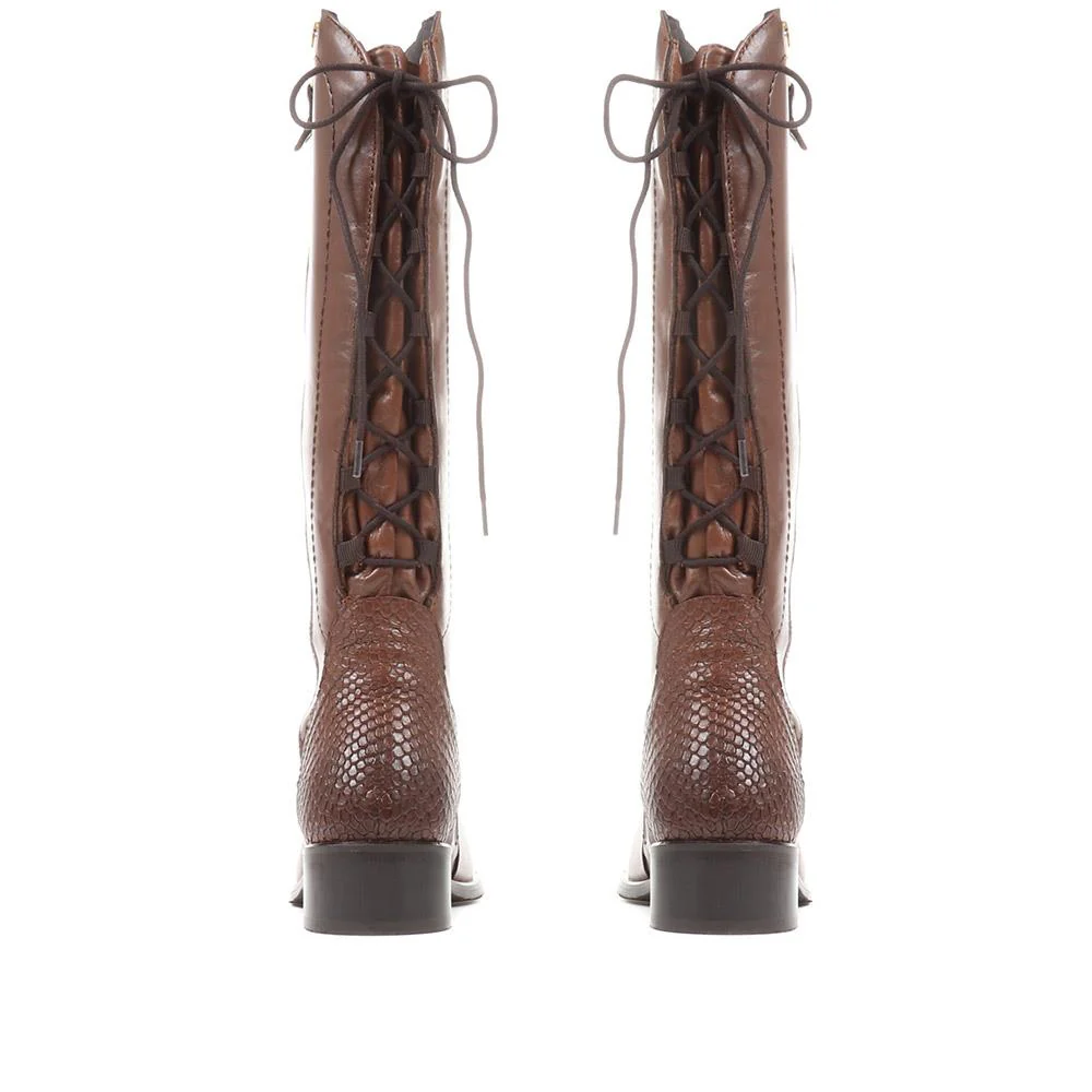 Leather Knee High Boots - SAK36003 / 323 114 - Cognac - Image 3