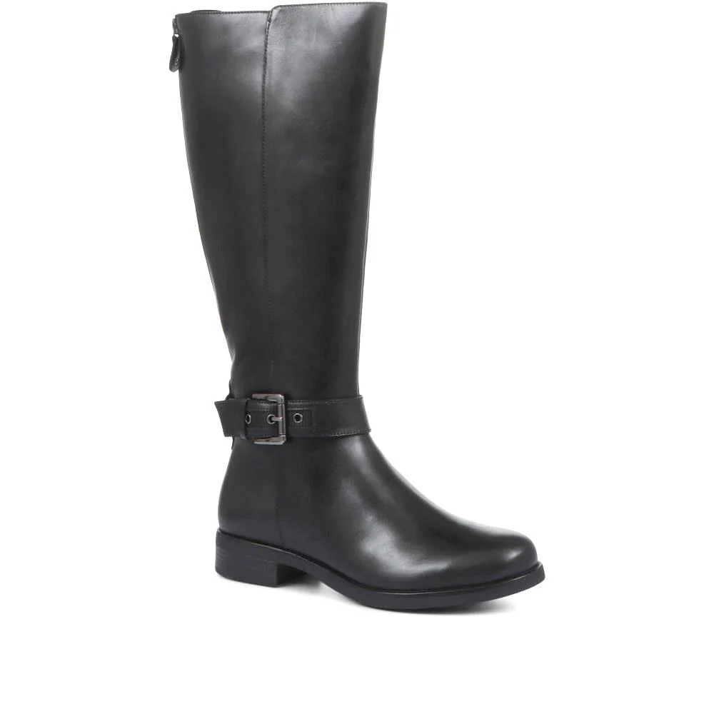 Leather Knee High Boots with Extra Wide Calf - RNB32017 / 319 209 - Black - Image 2