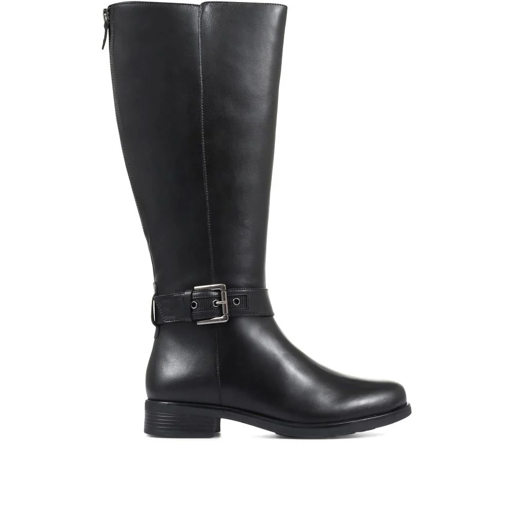 Leather Knee High Boots with Extra Wide Calf - RNB32017 / 319 209 - Black - Image 3