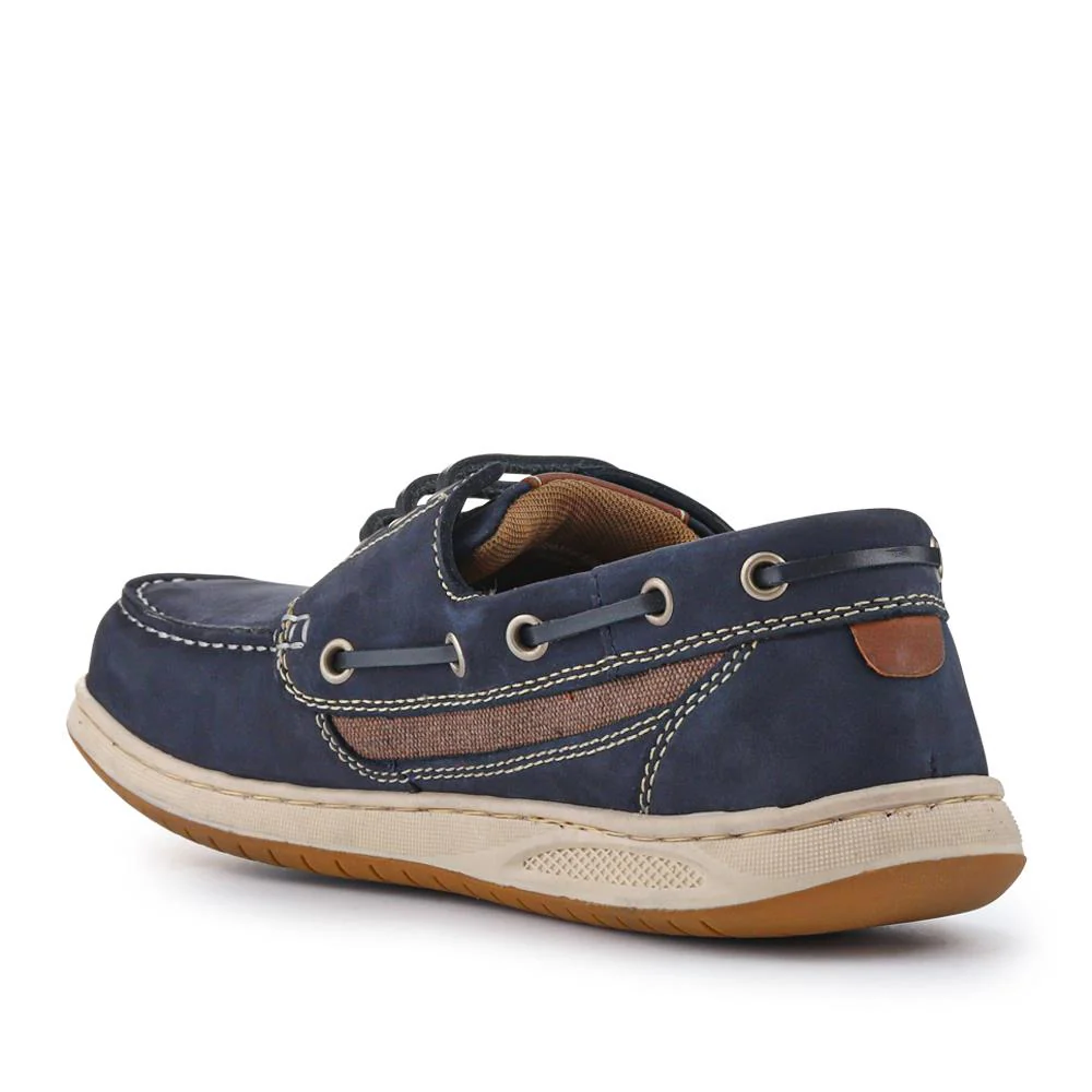Leather Lace-Up Boat Shoes - SHAFI41001 / 327 096 - Navy - Image 3