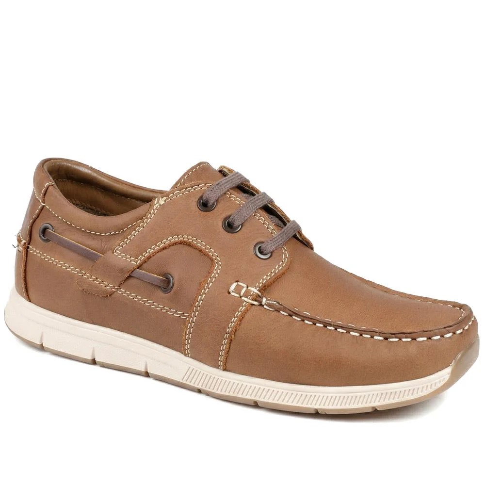 Leather Lace Up Boat Shoes - SHAFI43001 / 329 319 - Tan