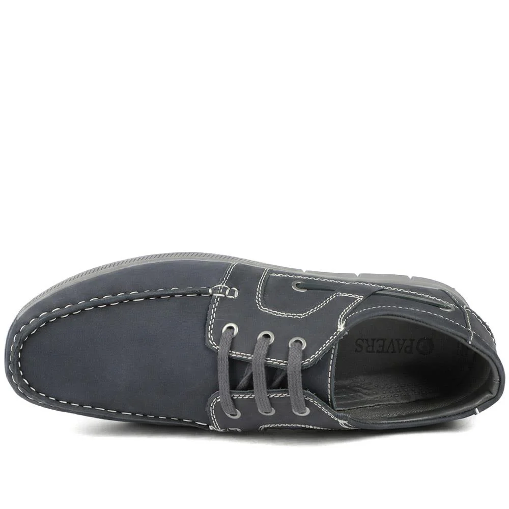 Leather Lace Up Boat Shoes - SHAFI43001 / 329 319 - Navy - Image 4