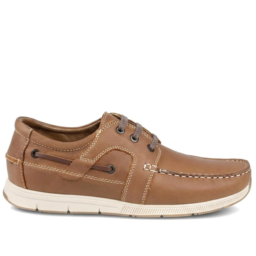 Leather Lace Up Boat Shoes - SHAFI43001 / 329 319 - Tan - Image 2