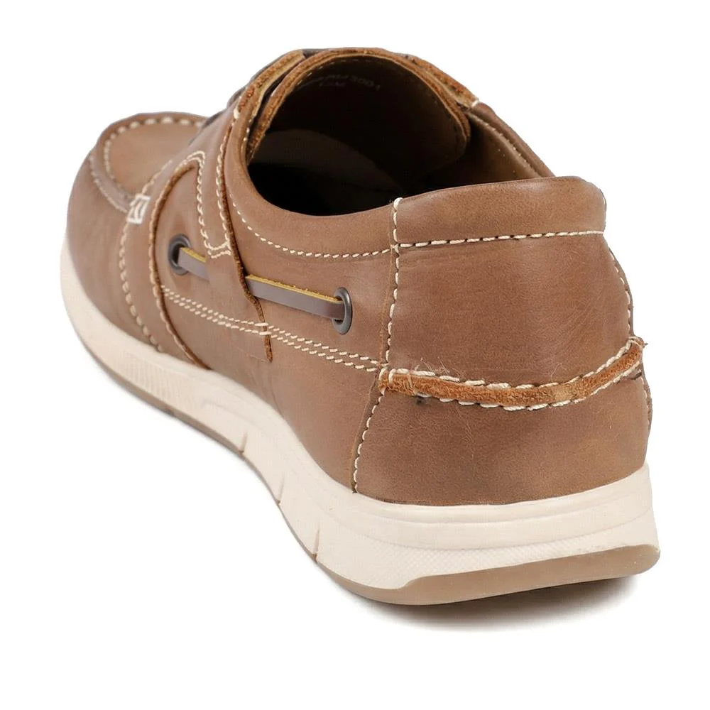 Leather Lace Up Boat Shoes - SHAFI43001 / 329 319 - Tan - Image 3