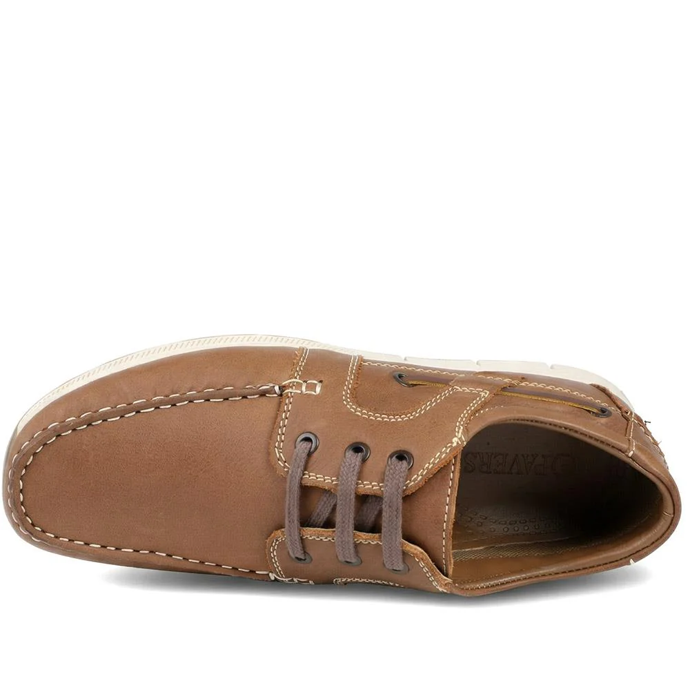 Leather Lace Up Boat Shoes - SHAFI43001 / 329 319 - Tan - Image 4