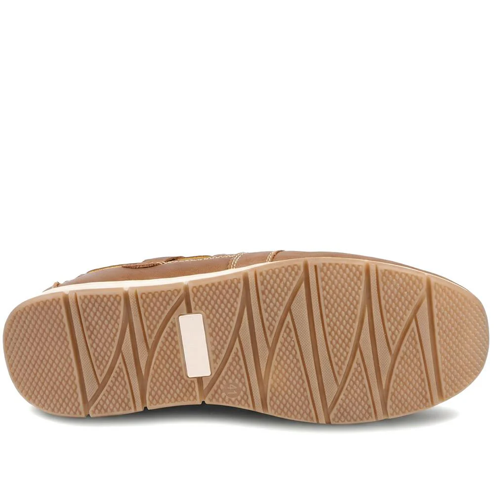 Leather Lace Up Boat Shoes - SHAFI43001 / 329 319 - Tan - Image 5