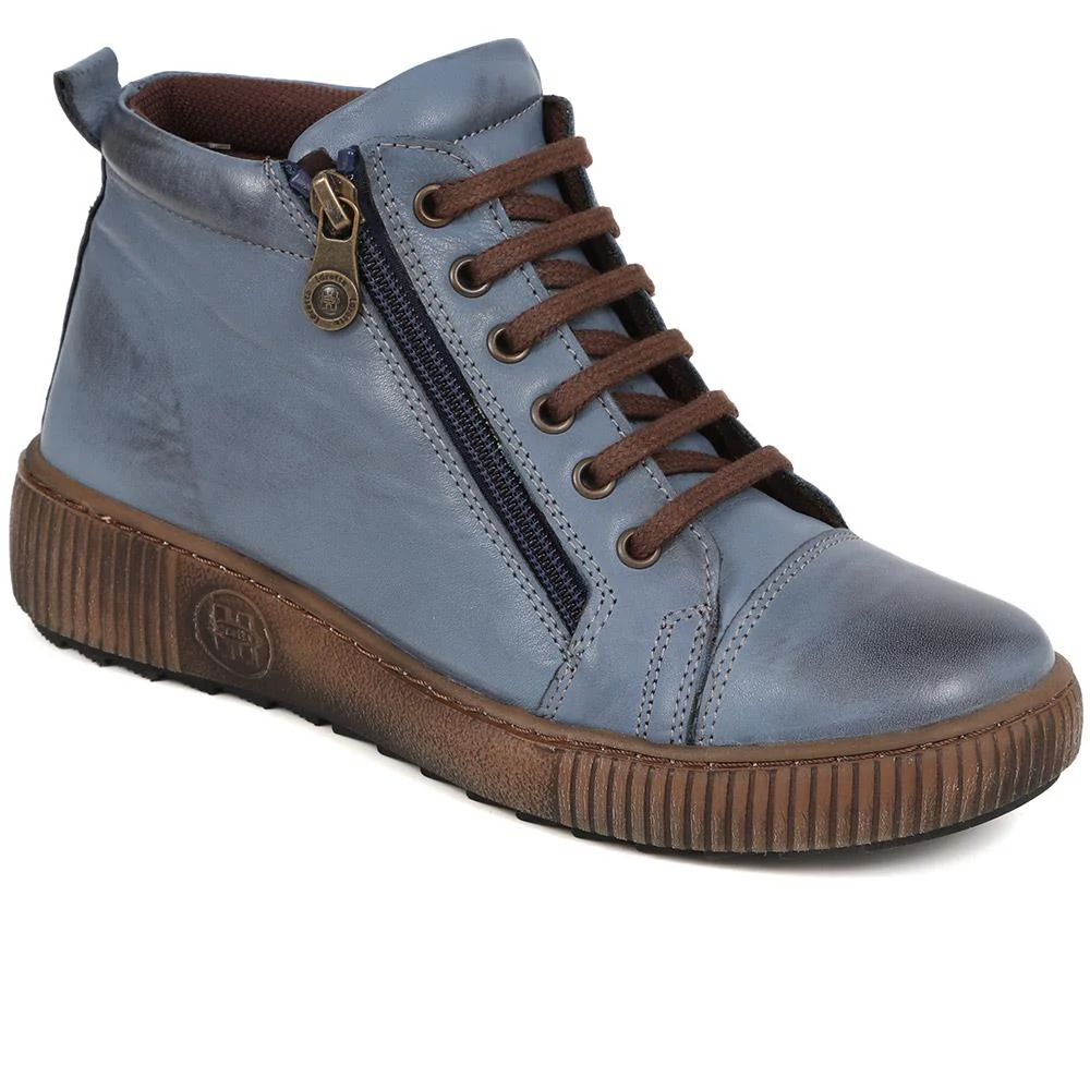 Leather Lace-Up Boots - HAK40013 / 326 039 - Denim