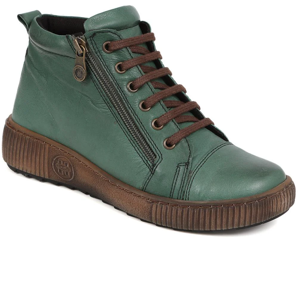 Leather Lace-Up Boots - HAK40013 / 326 039 - Green