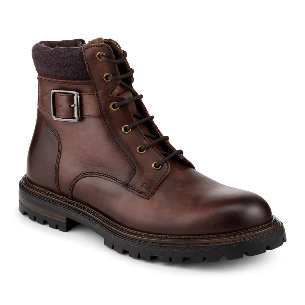 Leather Lace Up Boots With Buckle Detail - ITAR42006 / 328 364 - Brown