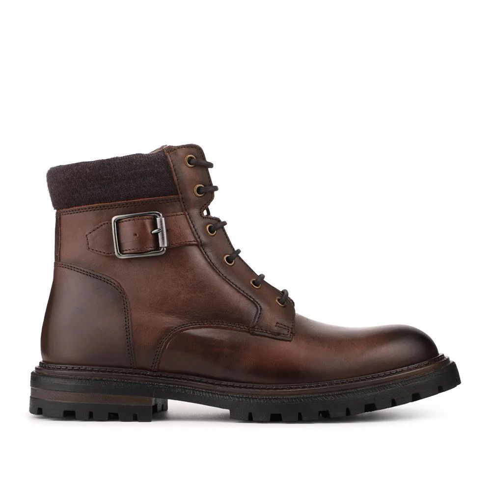 Leather Lace Up Boots With Buckle Detail - ITAR42006 / 328 364 - Brown - Image 2