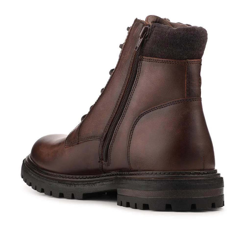 Leather Lace Up Boots With Buckle Detail - ITAR42006 / 328 364 - Brown - Image 3