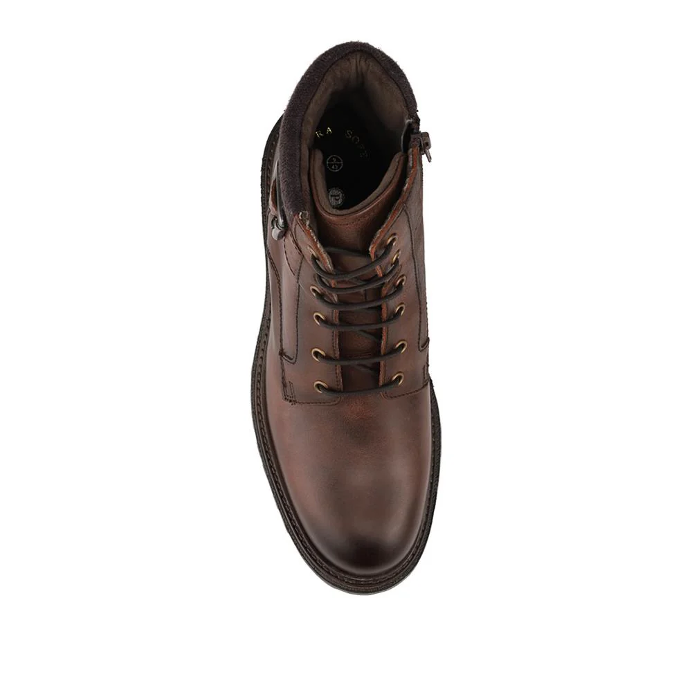 Leather Lace Up Boots With Buckle Detail - ITAR42006 / 328 364 - Brown - Image 4