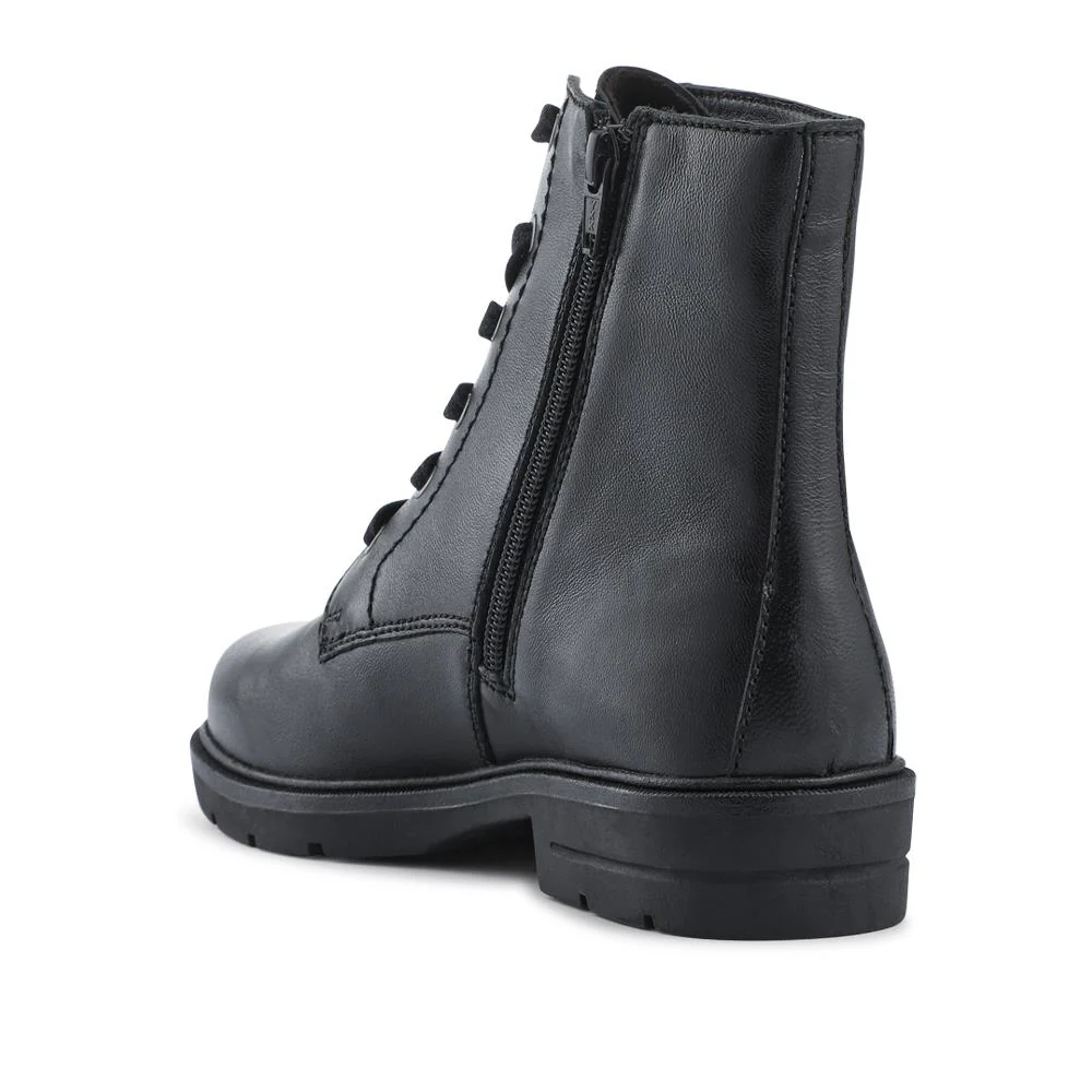 Leather Lace-Up Boots With Inside Zip - DDIN42004 / 328 316 - Black - Image 3