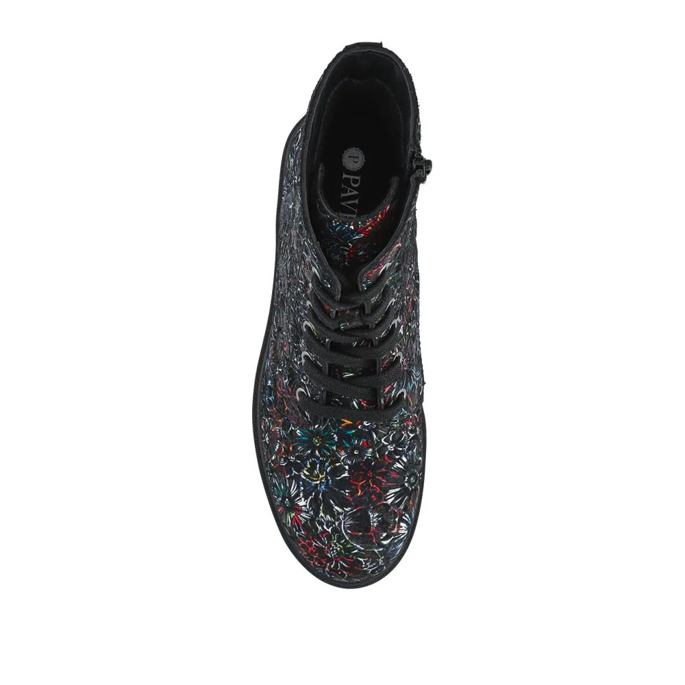 Leather Lace-Up Boots With Inside Zip - DDIN42004 / 328 316 - Black Floral - Image 4