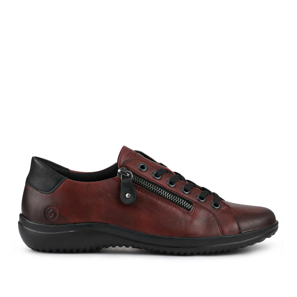 Leather Lace-Up Trainers - DRS39505 / 325 415 - Burgundy - Image 2