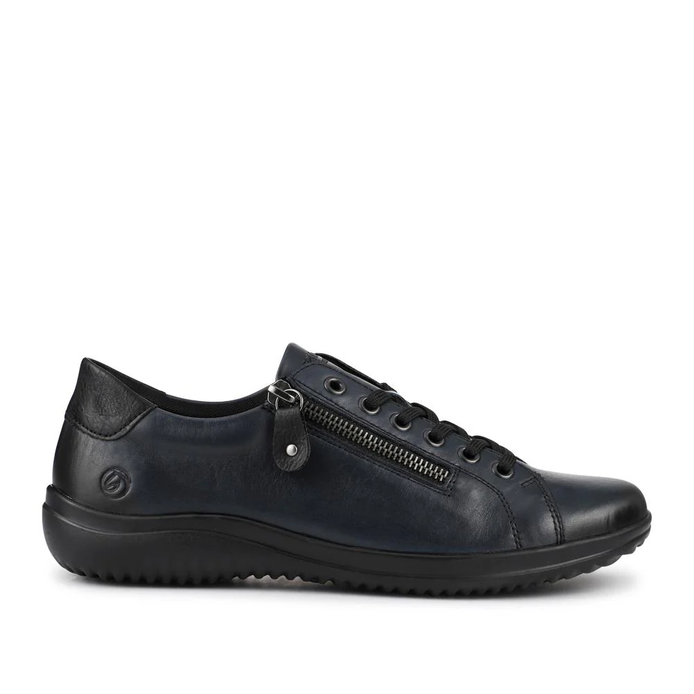 Leather Lace-Up Trainers - DRS39505 / 325 415 - Navy - Image 2