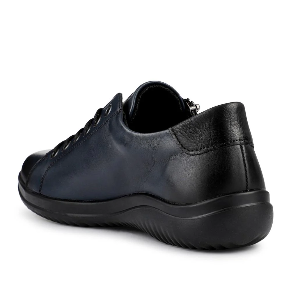 Leather Lace-Up Trainers - DRS39505 / 325 415 - Navy - Image 3