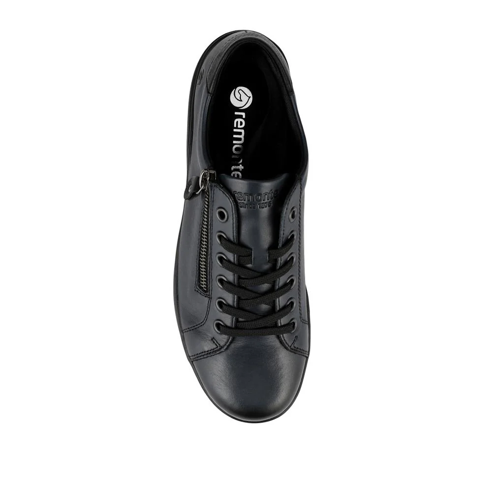 Leather Lace-Up Trainers - DRS39505 / 325 415 - Navy - Image 4