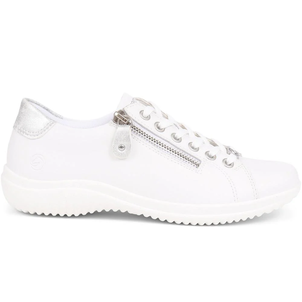 Leather Lace-Up Trainers - DRS39505 / 325 415 - White - Image 2