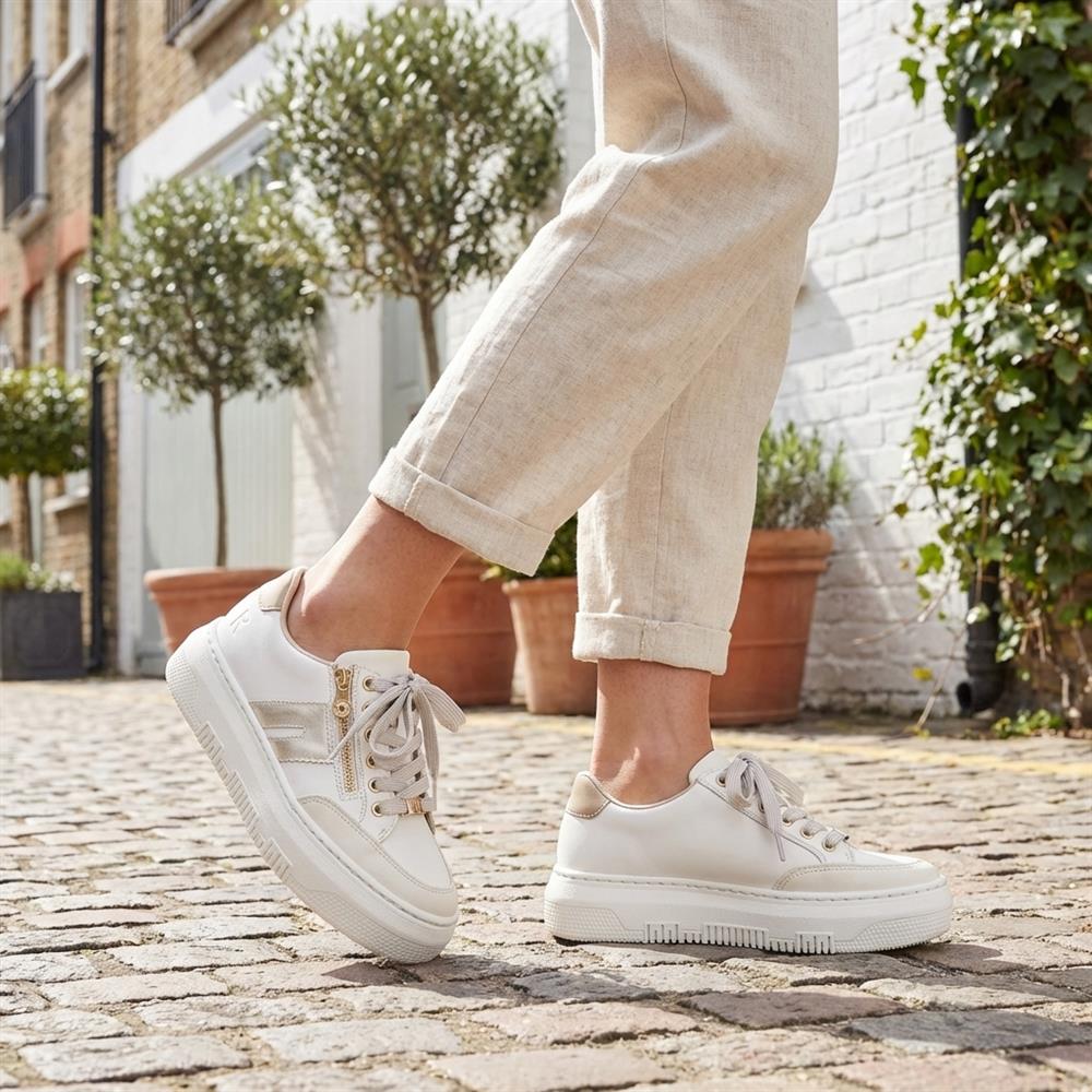 Leather Lace-Up Trainers - RKR41548 / 327 294 - Cream - Image 2