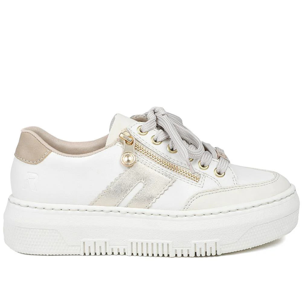 Leather Lace-Up Trainers - RKR41548 / 327 294 - Cream - Image 3