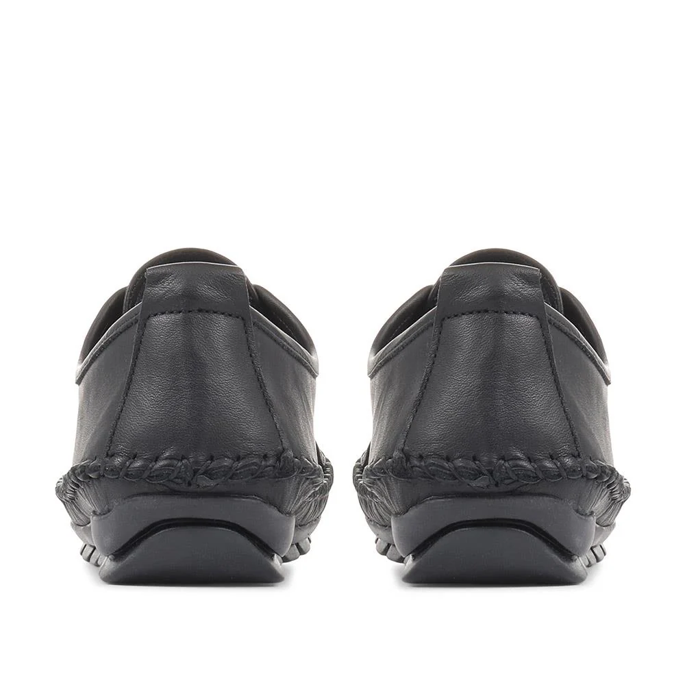 Leather Lace-Up Trainers - SIMIN31003 / 317 969 - Black-Black - Image 3