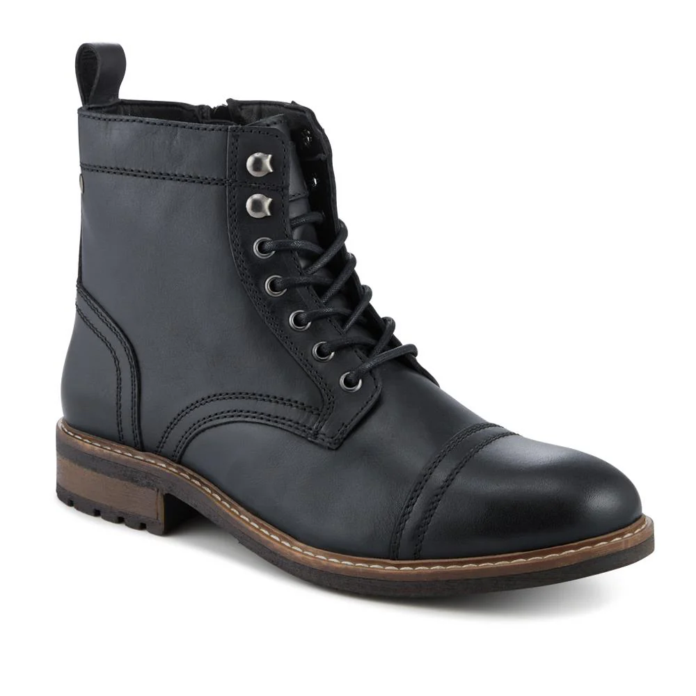 Leather Military Boots With Toe Cap Design - JFOOT42031 / 328 340 - Black