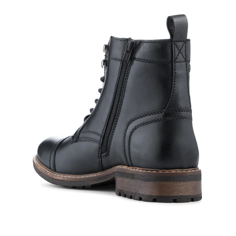 Leather Military Boots With Toe Cap Design - JFOOT42031 / 328 340 - Black - Image 3
