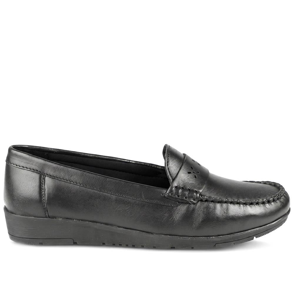 Leather Moccasins with Cut Out Strap - MOEN43002 / 329 554 - Black - Image 2